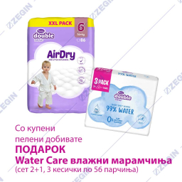 Violeta Double Care XXL, pack 6, 86 pcs, 16+, air dry + Water Care Baby Wet Wipes peleni za deca, akcija peleni so poadrok vlazni maramcinja