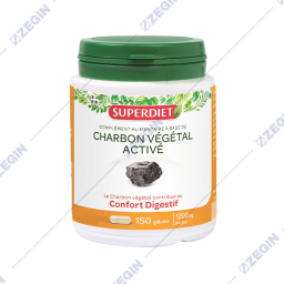 SUPERDIET Charbon vegetal active confort digestif - Activated vegetable charcoal digestive comfort 150 capsules aktiven rastitelen jaglen