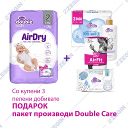 Violeta Double Care pack 2, 76 pcs, 3-6 kg, air dry + set Double Care peleni za bebinja + podarok