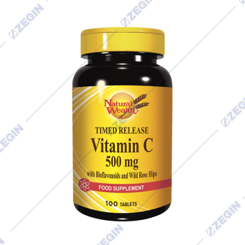 natural wealth timed release vitamin C  500mg with bioflavonoids and wild rose hips food supplement 100 tablets