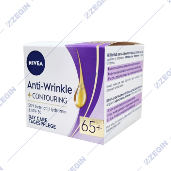 nivea anti wrinkle + contouring 65+day care tagespflege spf 3 with soy extract hydramin dnevna krema za lice protiv brcki
